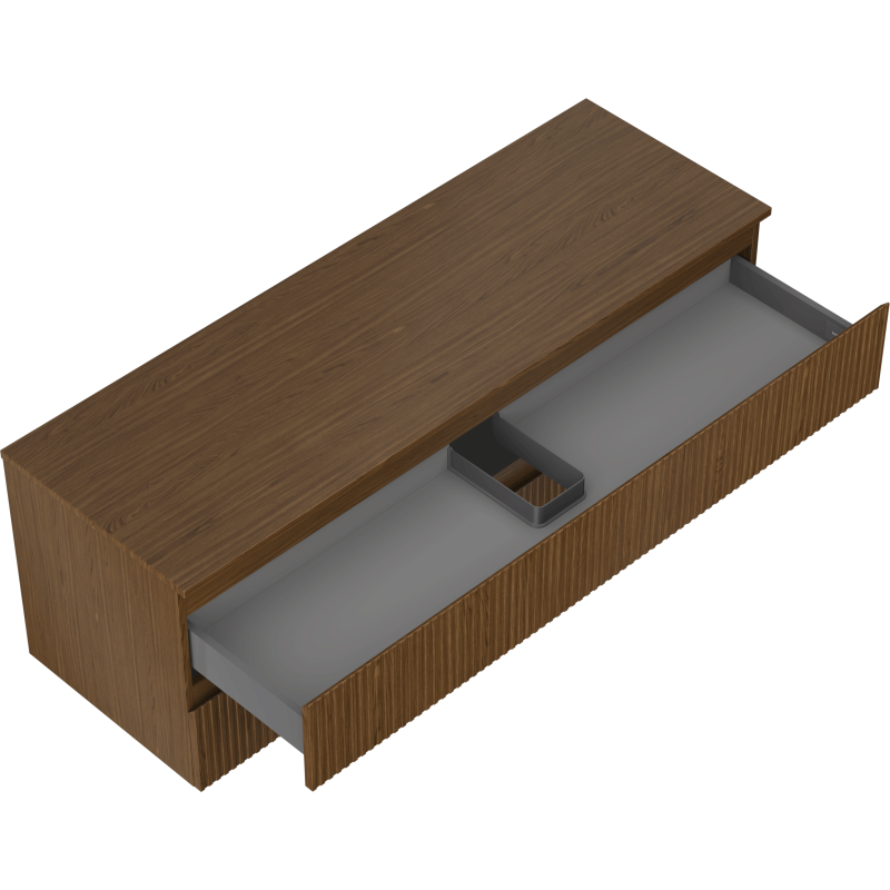 Mexen Rivel koupelnová skříňka pod umyvadlo 140 cm s deskou, 2 zásuvky, drážkovaná, ořech - 91A20-14047-2-BFFC86