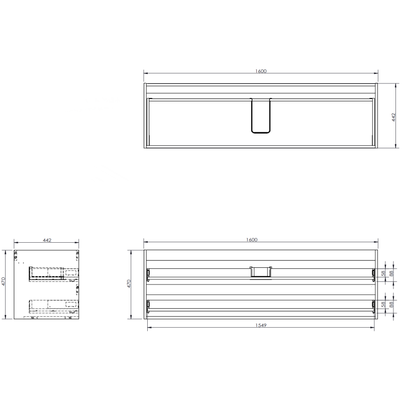 Mexen Rivel koupelnová skříňka pod umyvadlo 160 cm s deskou, 2 zásuvky, rýhovaná, bílá mat - 91A20-16047-2-BFFC01