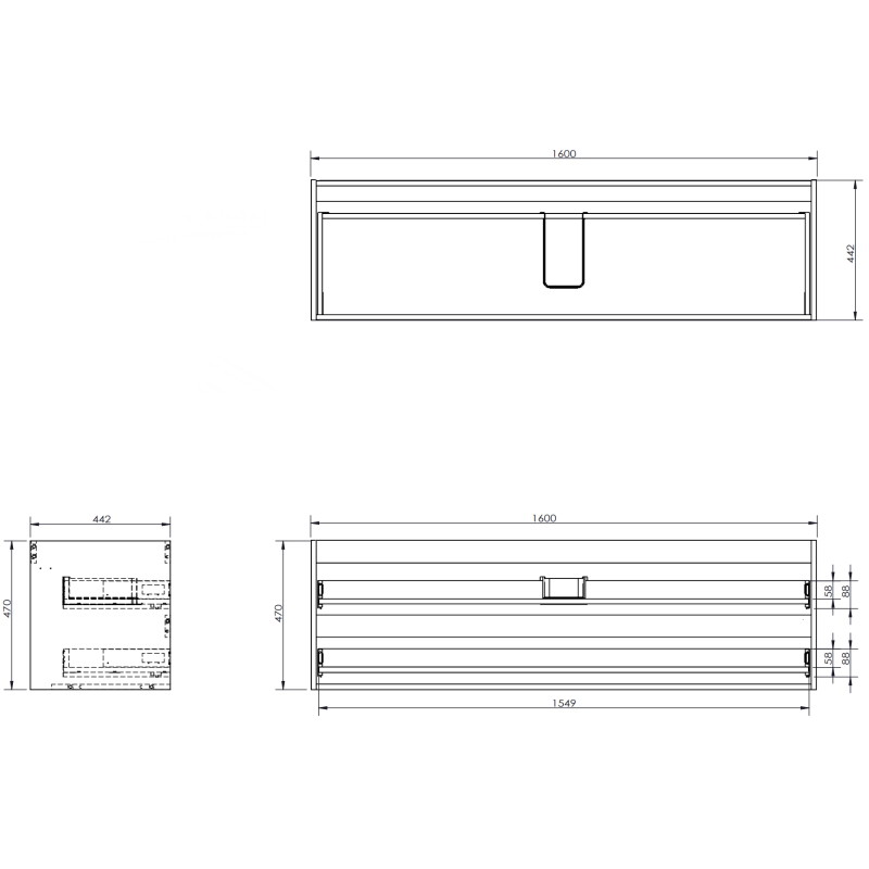 Mexen Rivel koupelnová skříňka pod umyvadlo 160 cm s deskou, 2 zásuvky, rýhovaná, grafit mat - 91A20-16047-2-BFFC66