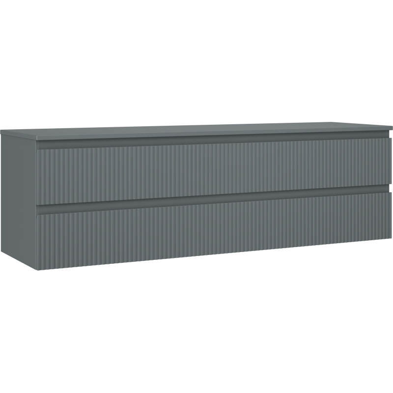 Mexen Rivel koupelnová skříňka pod umyvadlo 160 cm s deskou, 2 zásuvky, drážkovaná, matná grafitová - 91A20-16047-2-BFFC66