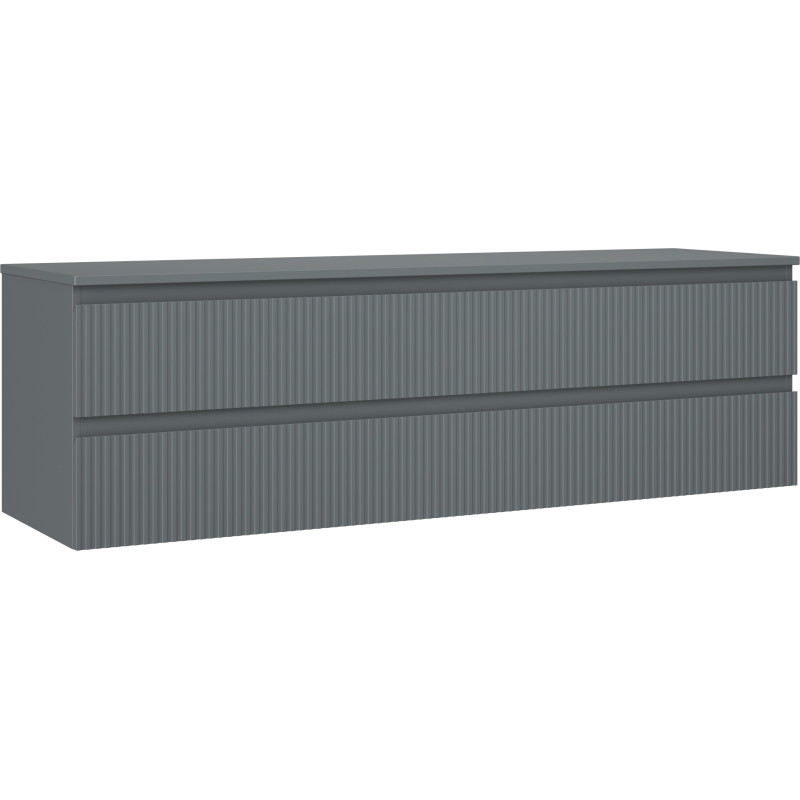 Mexen Rivel koupelnová skříňka pod umyvadlo 160 cm s deskou, 2 zásuvky, rýhovaná, grafit mat - 91A20-16047-2-BFFC66
