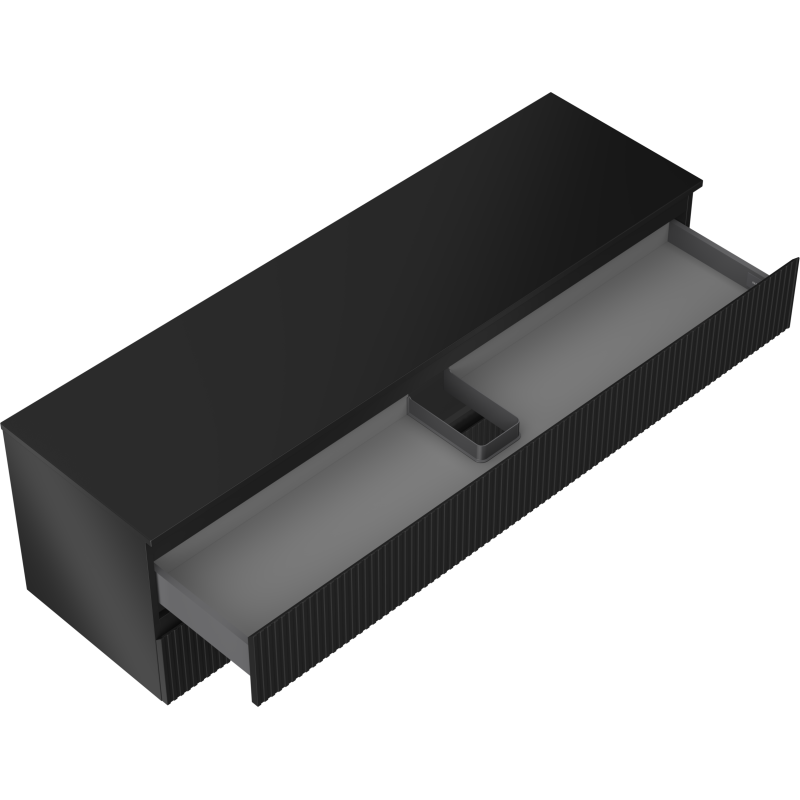 Mexen Rivel koupelnová skříňka pod umyvadlo 160 cm s deskou, 2 zásuvky, drážkovaná, černá mat - 91A20-16047-2-BFFC71