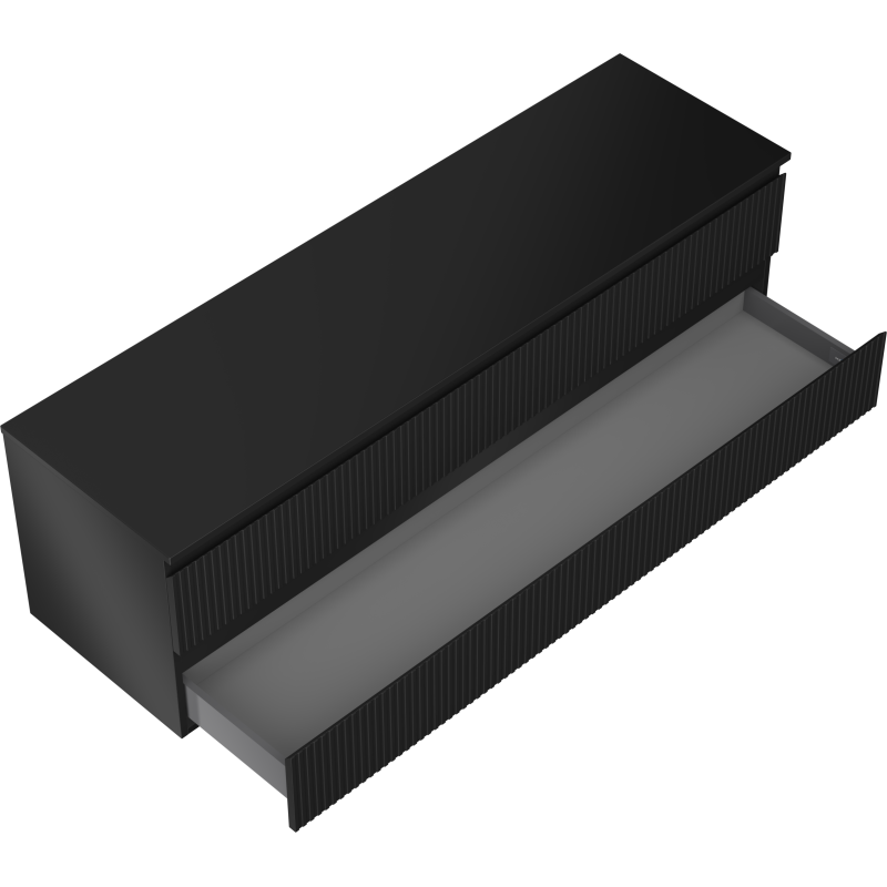 Mexen Rivel koupelnová skříňka pod umyvadlo 160 cm s deskou, 2 zásuvky, drážkovaná, černá mat - 91A20-16047-2-BFFC71