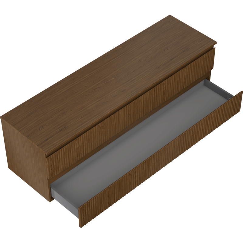 Mexen Rivel koupelnová skříňka pod umyvadlo 160 cm s deskou, 2 zásuvky, drážkovaná, ořech - 91A20-16047-2-BFFC86