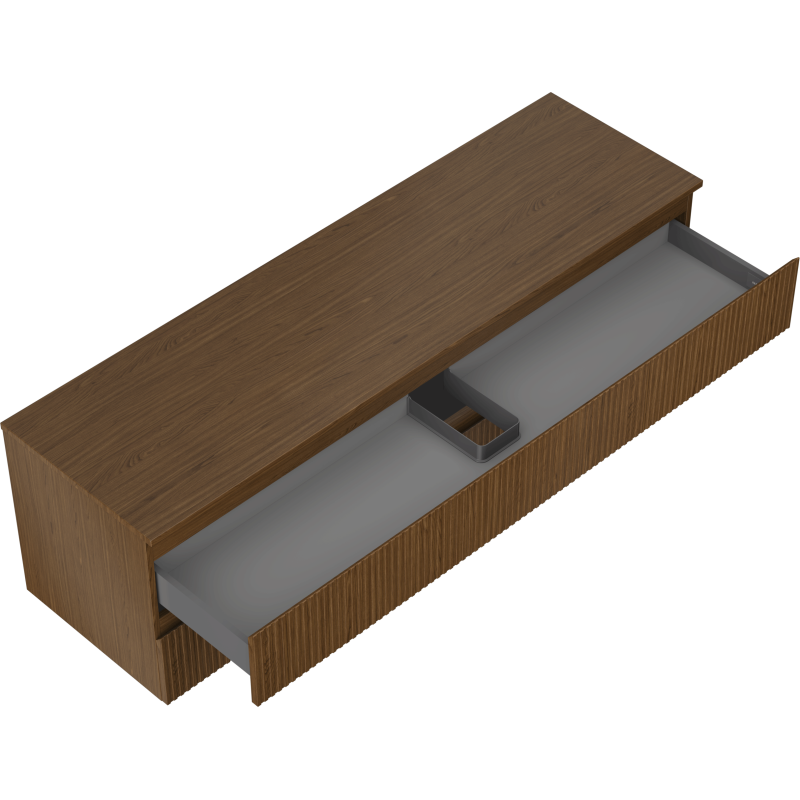 Mexen Rivel koupelnová skříňka pod umyvadlo 160 cm s deskou, 2 zásuvky, drážkovaná, ořech - 91A20-16047-2-BFFC86