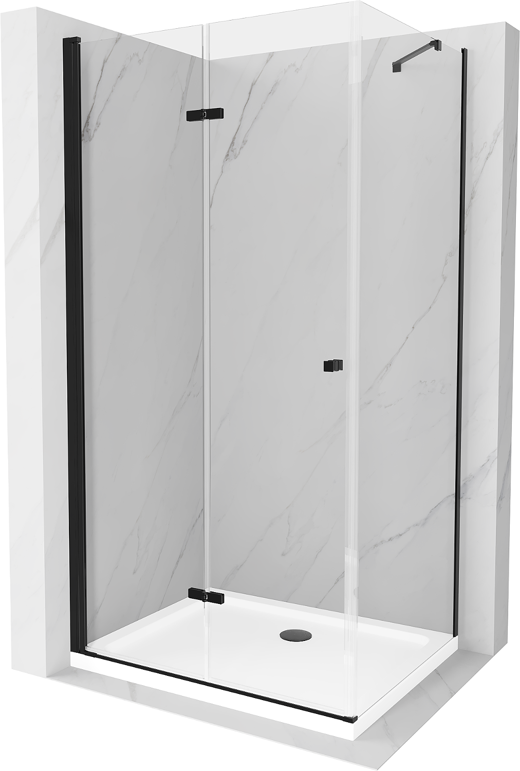Mexen Lima skládací sprchový kout 80 x 70 cm, Průhledné, Černá + sprchová vanička Flat, Bílá - 856-080-070-70-00-4010B