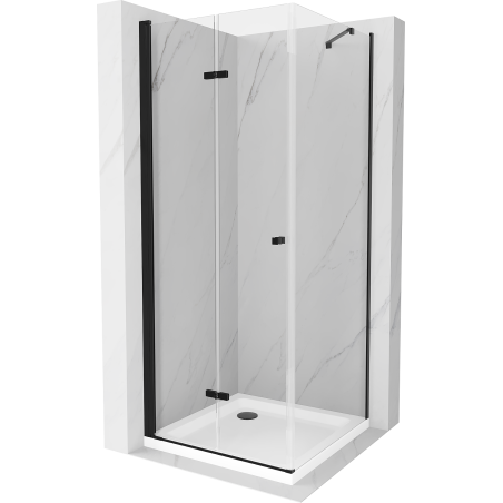 Mexen Lima skládací sprchový kout 80 x 80 cm, transparentní, černý + vanička Flat, bílá - 856-080-080-70-00-4010B