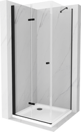 Mexen Lima skládací sprchový kout 80 x 80 cm, průhledný, černý + vanička Flat, bílá - 856-080-080-70-00-4010B
