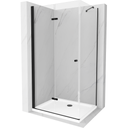 Mexen Lima skládací sprchový kout 80 x 120 cm, Průhledné, Černá + sprchová vanička Flat, Bílá - 856-080-120-70-00-4010B
