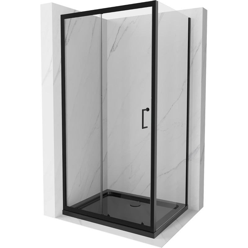 Mexen Apia posuvný sprchový kout 140 x 90 cm, transparentní, černý + vanička Flat, černý - 840-140-090-70-00-4070B
