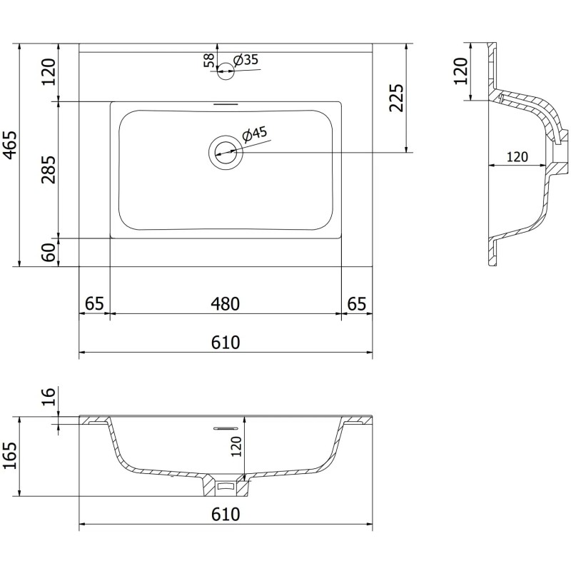 Mexen Orio koupelnová skříňka 60 cm s umyvadlem Otis, 1 zásuvka, černá mat - 91A10-06023-1-BF71-W18M71