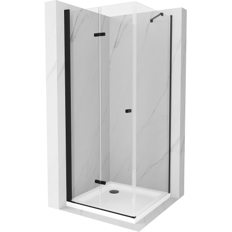 Mexen Lima skládací sprchový kout 100 x 100 cm, Průhledné, Černá + sprchová vanička Flat, Bílá - 856-100-100-70-00-4010B