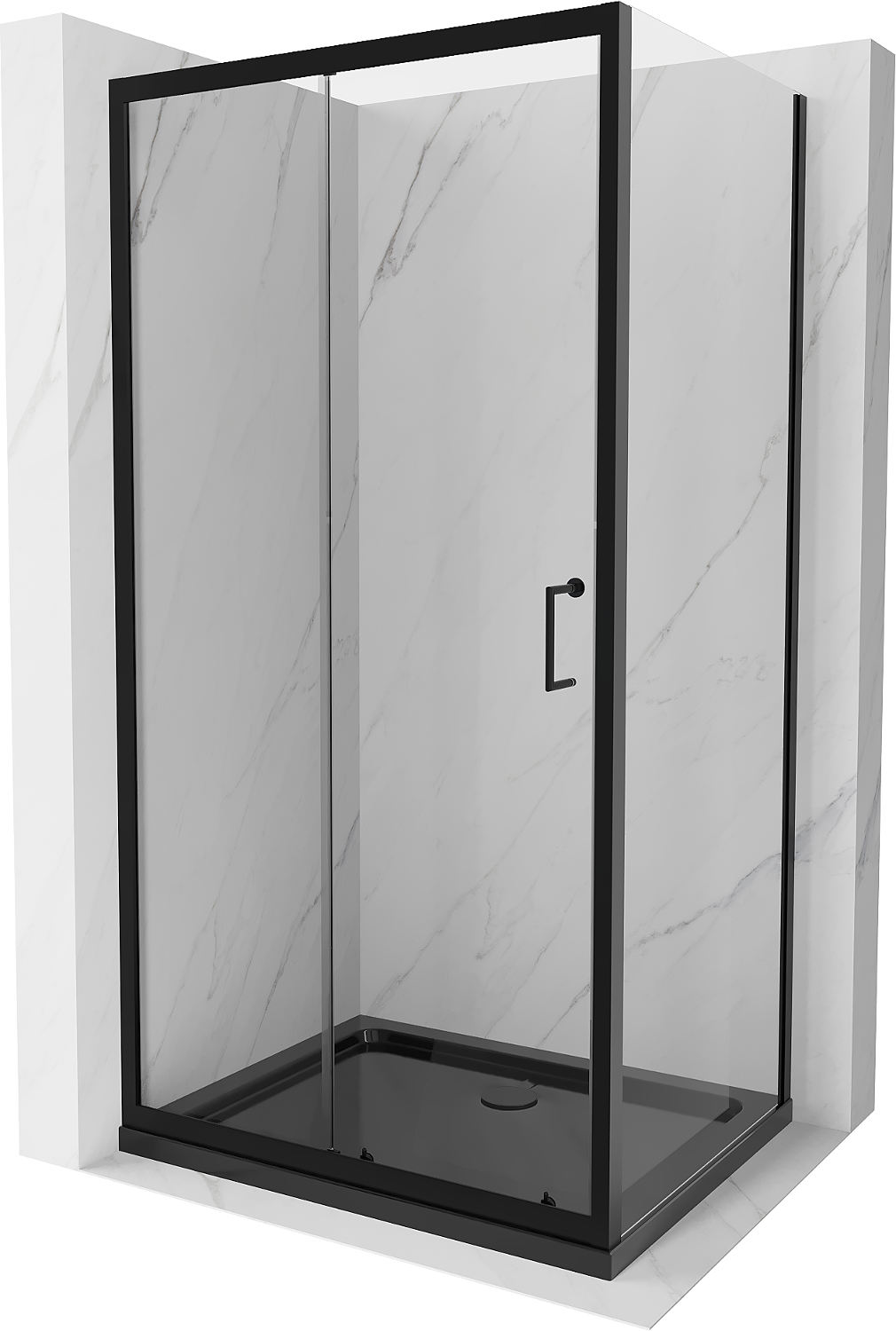 Mexen Apia rozsouvací sprchový kout 110 x 90 cm, Průhledné, Černá + sprchová vanička Flat, Černá - 840-110-090-70-00-4070B