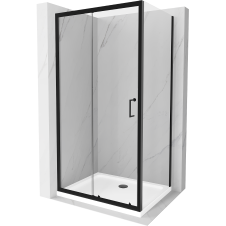 Mexen Apia posuvná sprchová kabina 130 x 80 cm, průhledná, černá + vanička Flat, bílá - 840-130-080-70-00-4010B