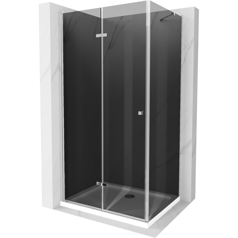 Mexen Lima skládací sprchový kout 90 x 70 cm, Grafitově černá, Chromovaná + sprchová vanička Flat, Bílá - 856-090-070-01-40-4010