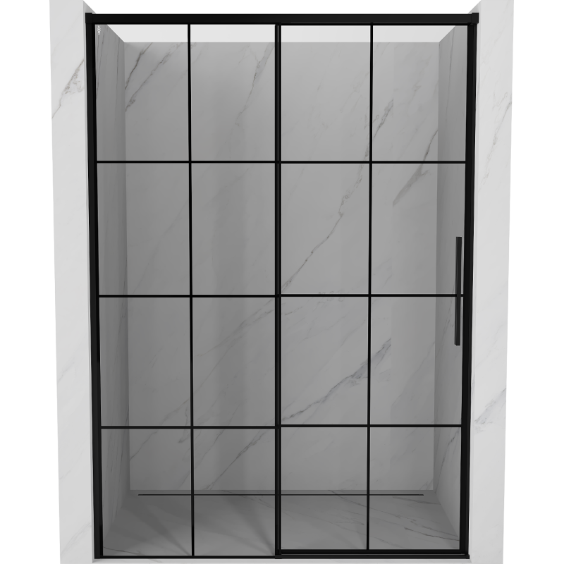 Mexen Rox sprchové dveře posuvné levé 145 cm, černá mřížka, černé - 8C2-145-000-70-77-L