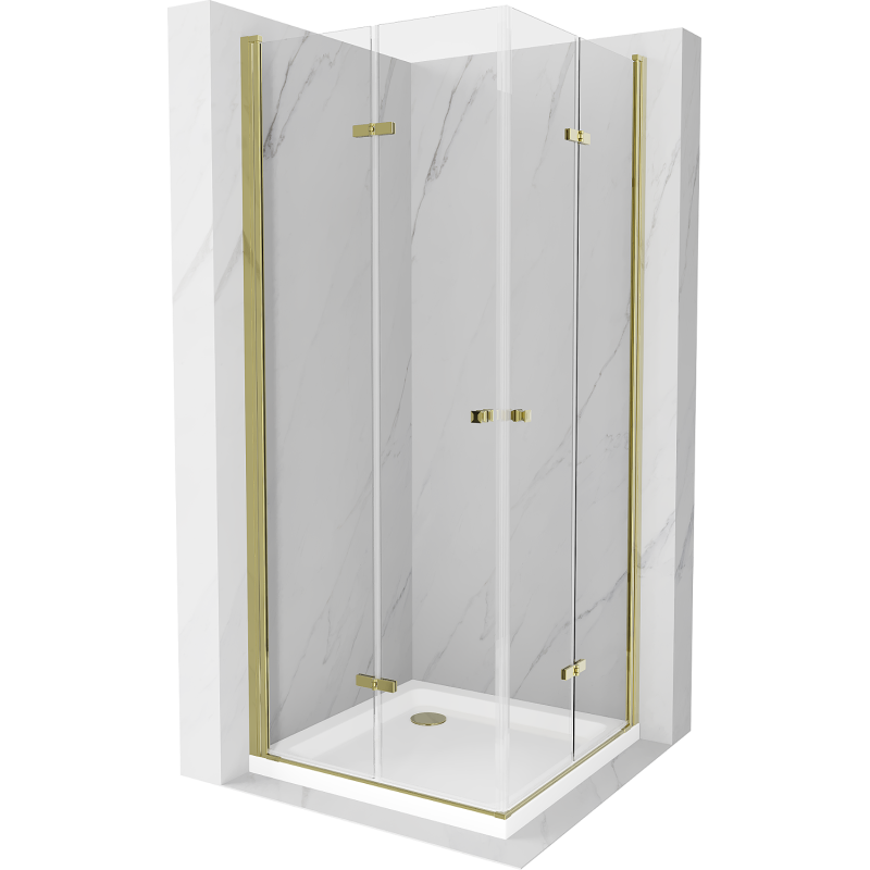 Mexen Lima Duo sprchový kout skládací 90 x 90 cm, transparentní, zlatý + vanička Flat - 856-090-090-50-02-4010G