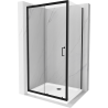 Mexen Apia rozsouvací sprchový kout 110 x 90 cm, Průhledné, Černá + sprchová vanička Flat, Bílá- 840-110-090-70-00-4010B