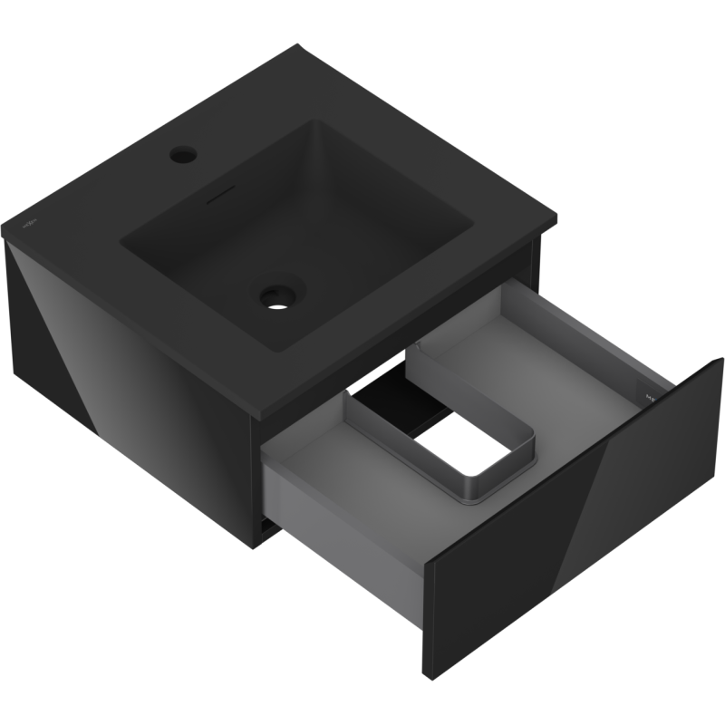 Mexen Orio koupelnová skříňka 50 cm s umyvadlem Otis, 1 zásuvka, černý lesk/černý mat - 91A10-05023-1-BF70-W18M71