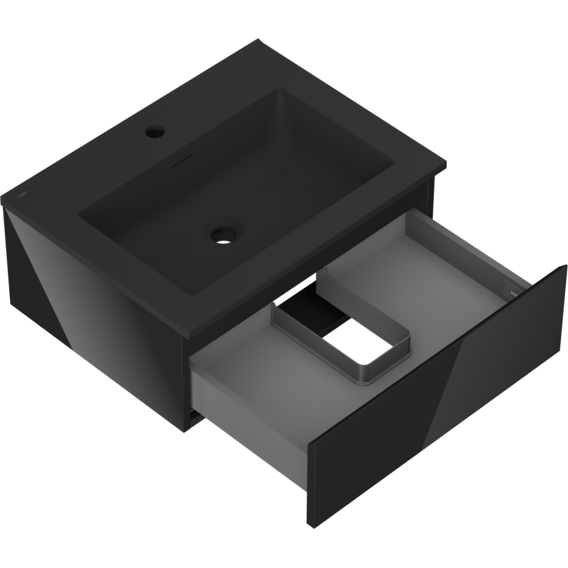 Mexen Orio koupelnová skříňka 60 cm s umyvadlem Otis, 1 zásuvka, černá lesk/černá mat - 91A10-06023-1-BF70-W18M71