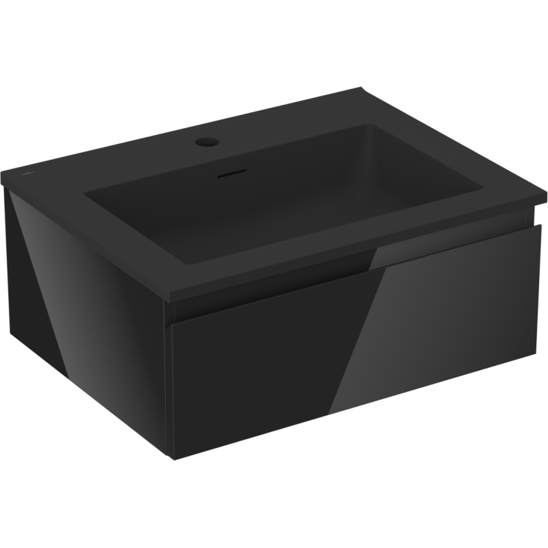 Mexen Orio koupelnová skříňka 60 cm s umyvadlem Otis, 1 zásuvka, černá lesk/černá mat - 91A10-06023-1-BF70-W18M71
