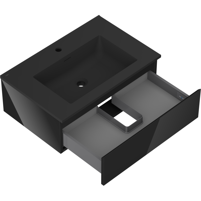 Mexen Orio koupelnová skříňka 70 cm s umyvadlem Otis, 1 zásuvka, černý lesk/černý mat - 91A10-07023-1-BF70-W18M71