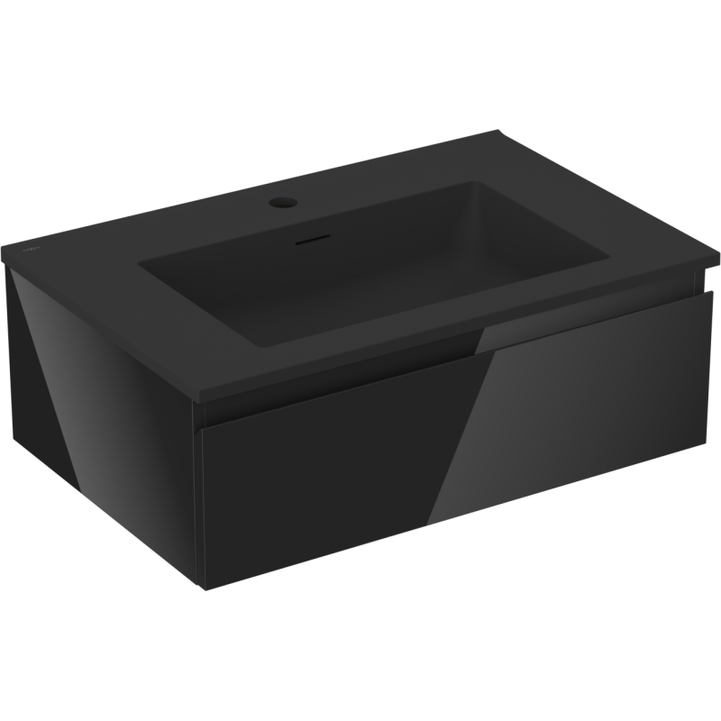 Mexen Orio koupelnová skříňka 70 cm s umyvadlem Otis, 1 zásuvka, černý lesk/černý mat - 91A10-07023-1-BF70-W18M71