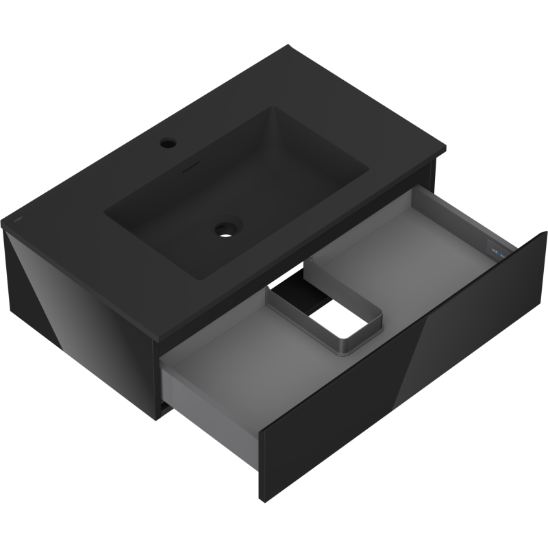 Mexen Orio koupelnová skříňka 80 cm s umyvadlem Otis, 1 zásuvka, černý lesk/černý mat - 91A10-08023-1-BF70-W18M71