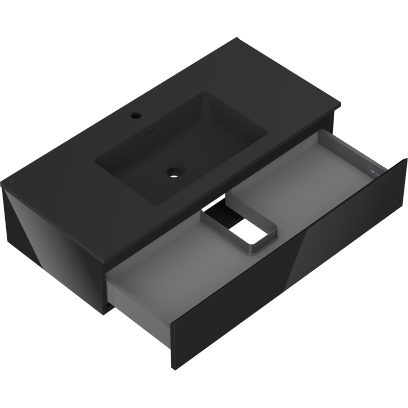 Mexen Orio koupelnová skříňka 100 cm s umyvadlem Otis, 1 zásuvka, černý lesk/černý mat - 91A10-10023-1-BF70-W18M71