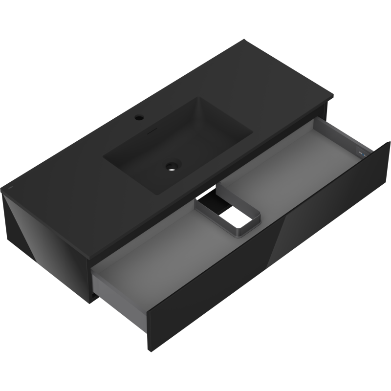 Mexen Orio koupelnová skříňka 120 cm s umyvadlem Otis, 1 zásuvka, černý lesk/černý mat - 91A10-12023-1-BF70-W18M71