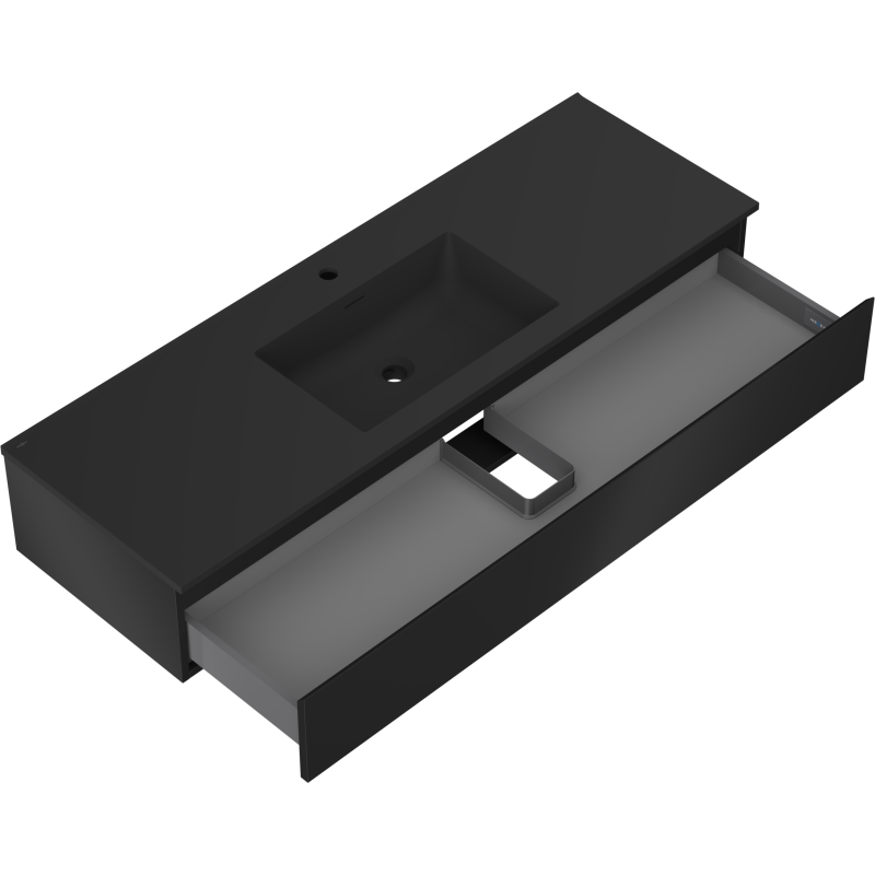 Mexen Orio skříňka do koupelny 140 cm s umyvadlem Otis, 1 zásuvka, černá mat - 91A10-14023-1-BF71-W18M71