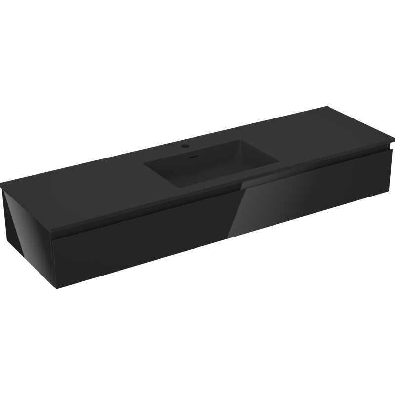 Mexen Orio koupelnová skříňka 160 cm s umyvadlem Otis, 1 zásuvka, černý lesk/černá mat - 91A10-16023-1-BF70-W18M71