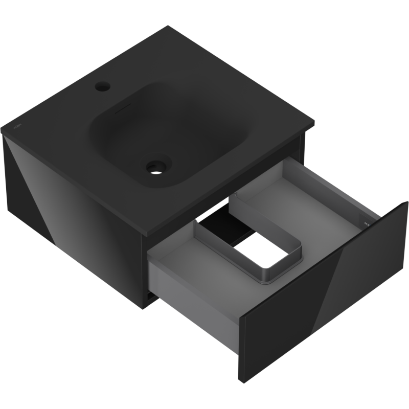 Mexen Orio koupelnová skříňka 50 cm s umyvadlem Vela, 1 zásuvka, černý lesk/černý mat - 91A10-05023-1-BF70-W23M71