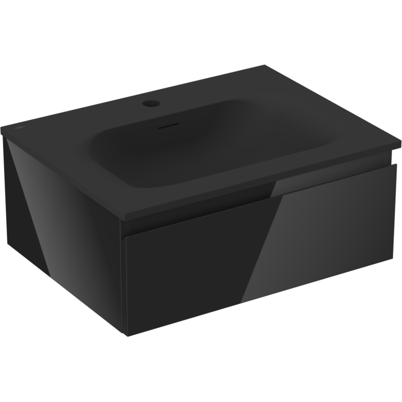 Mexen Orio koupelnová skříňka 60 cm s umyvadlem Vela, 1 zásuvka, černý lesk/černá mat - 91A10-06023-1-BF70-W23M71