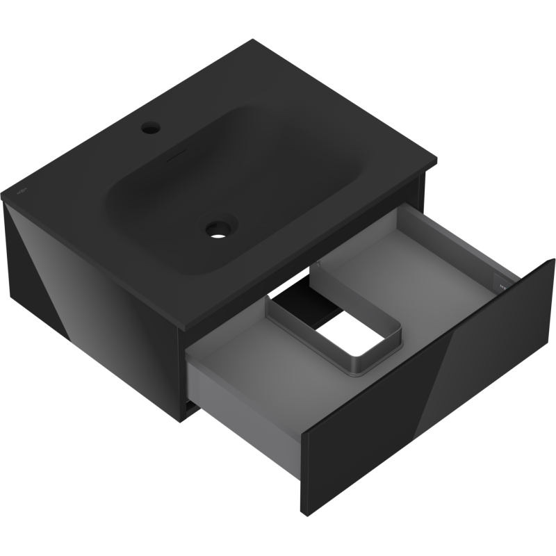 Mexen Orio koupelnová skříňka 60 cm s umyvadlem Vela, 1 zásuvka, černý lesk/černá mat - 91A10-06023-1-BF70-W23M71