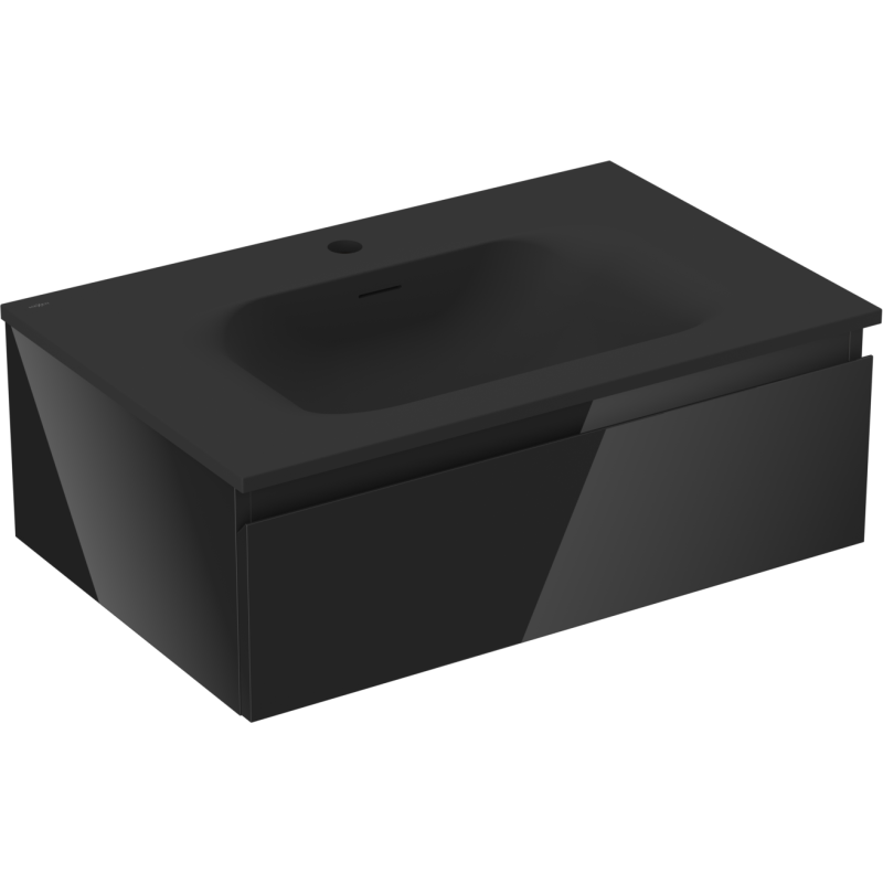 Mexen Orio koupelnová skříňka 70 cm s umyvadlem Vela, 1 zásuvka, černý lesk/černý mat - 91A10-07023-1-BF70-W23M71
