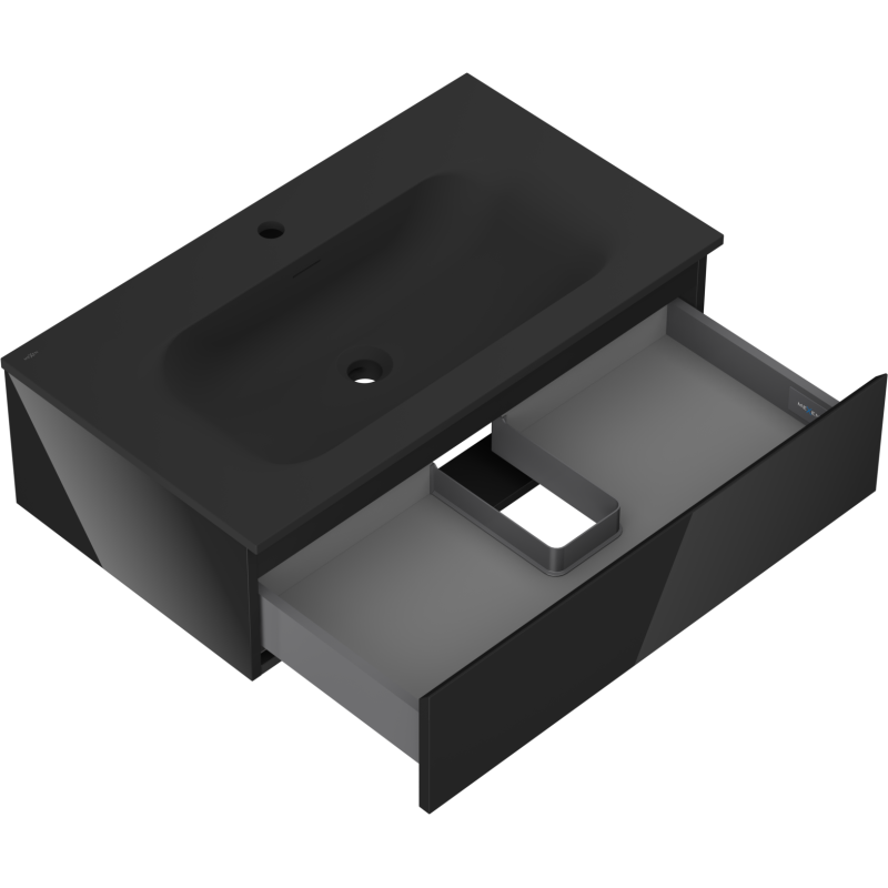 Mexen Orio koupelnová skříňka 80 cm s umyvadlem Vela, 1 zásuvka, černý lesk/černý mat - 91A10-08023-1-BF70-W23M71