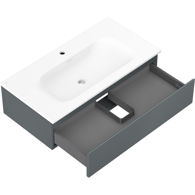 Mexen Orio koupelnová skříňka 90 cm s umyvadlem Vela, 1 zásuvka, grafit mat/bílá mat - 91A10-09023-1-BF66-W23M01