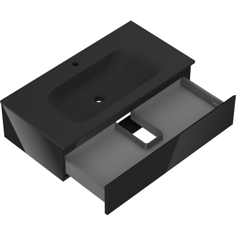 Mexen Orio koupelnová skříňka 90 cm s umyvadlem Vela, 1 zásuvka, černý lesk/černý mat - 91A10-09023-1-BF70-W23M71