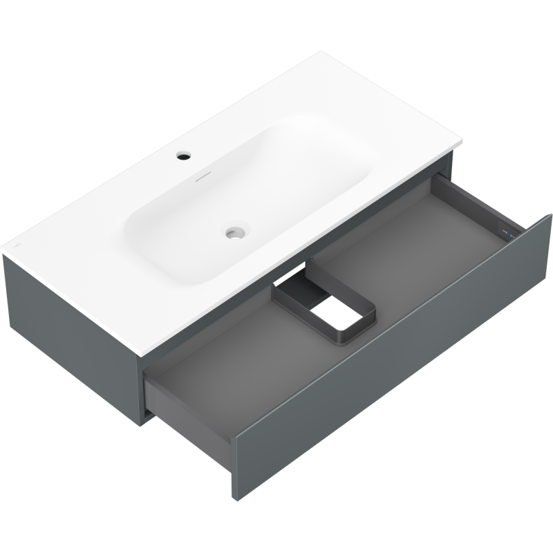 Mexen Orio skříňka do koupelny 100 cm s umyvadlem Vela, 1 zásuvka, grafit mat/bílá mat - 91A10-10023-1-BF66-W23M01