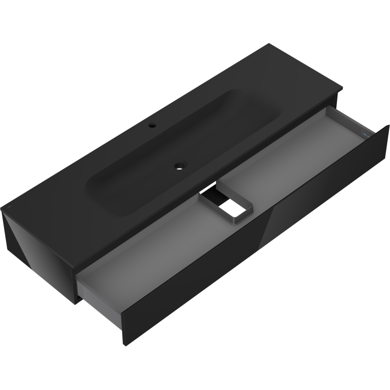 Mexen Orio koupelnová skříňka 160 cm s umyvadlem Vela, 1 zásuvka, černý lesk/černý mat - 91A10-16023-1-BF70-W23M71