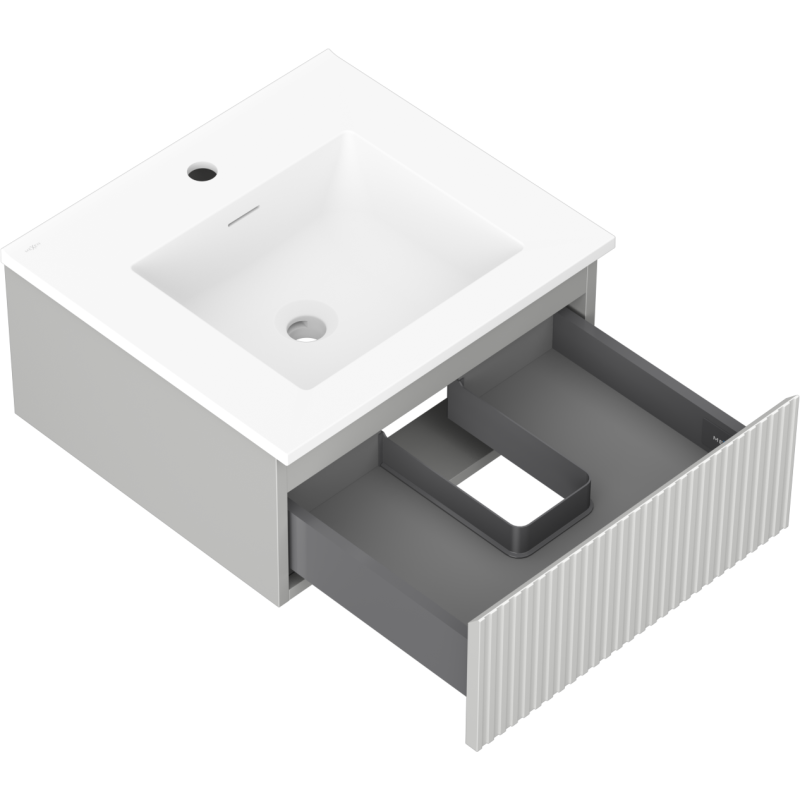 Mexen Rivel koupelnová skříňka 50 cm s umyvadlem Otis, 1 zásuvka, rýhovaná, šedá matná/bílá matná - 91A20-05023-1-BF62-W18M01