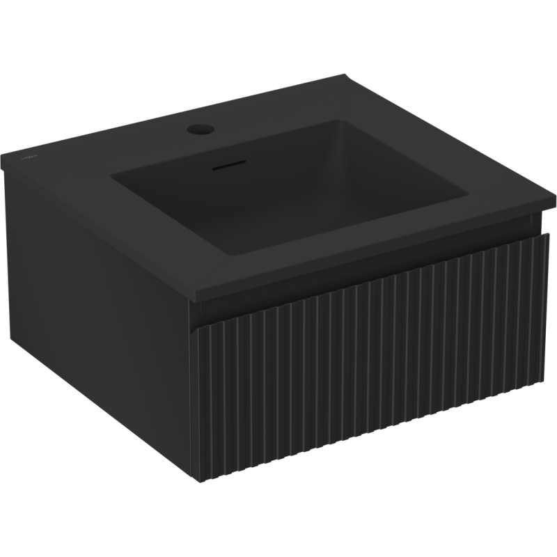 Mexen Rivel koupelnová skříňka 50 cm s umyvadlem Otis, 1 zásuvka, rýhovaná, černá mat - 91A20-05023-1-BF71-W18M71