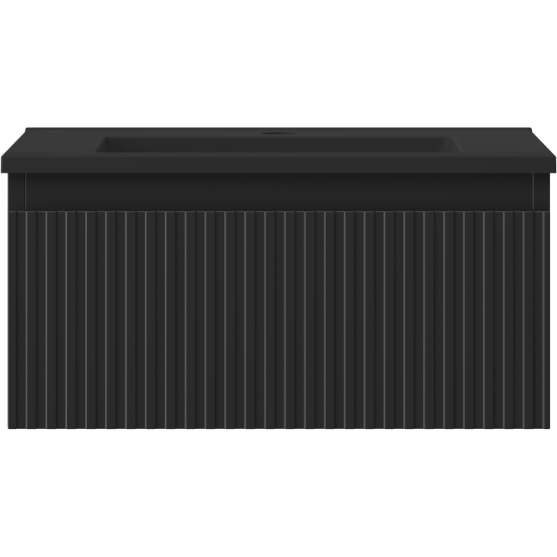 Mexen Rivel koupelnová skříňka 50 cm s umyvadlem Otis, 1 zásuvka, rýhovaná, černá mat - 91A20-05023-1-BF71-W18M71