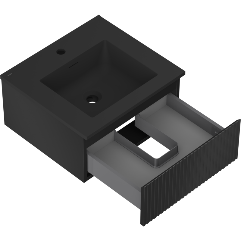 Mexen Rivel koupelnová skříňka 50 cm s umyvadlem Otis, 1 zásuvka, rýhovaná, černá mat - 91A20-05023-1-BF71-W18M71