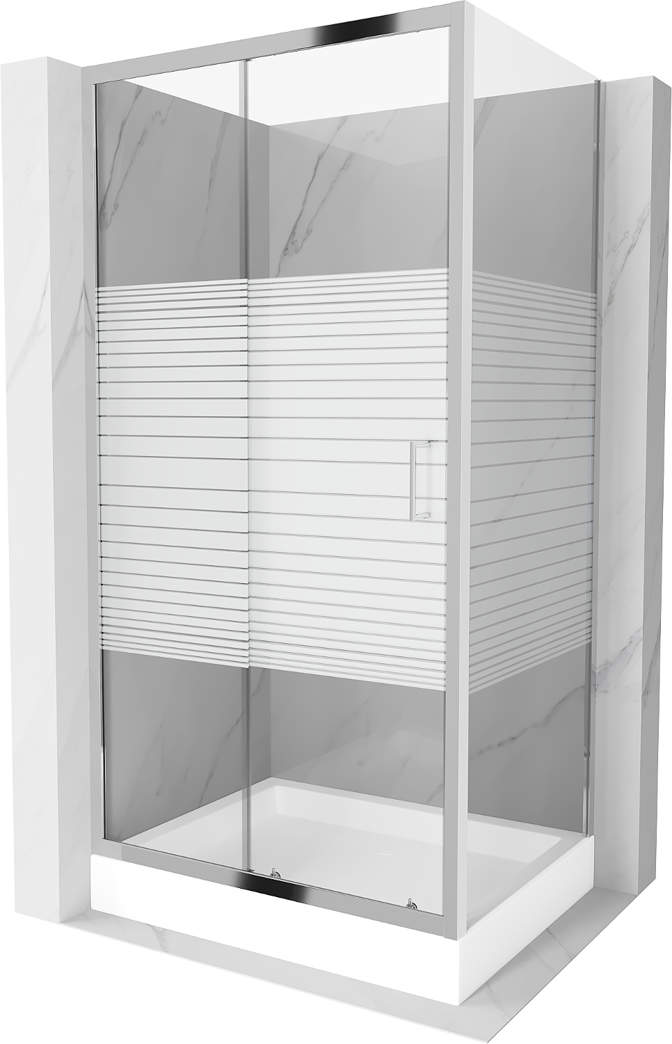 Mexen Apia rozsouvací sprchový kout 100 x 80 cm, Pruhy, Chromovaná + sprchová vanička Rio - 840-100-080-01-20-4510