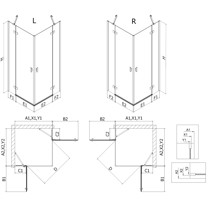 Mexen Mist-H Duo sprchový kout s pravoúhlým otevíráním 90 x 115 cm, průhledný, zlatý - 8A5-090L-115P-50-00