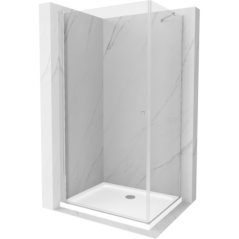 Mexen Pretoria sprchový kout s otočnými dveřmi 90 x 70 cm, Průhledné, Chromovaná + sprchová vanička Flat - 852-090-070-01-00-401