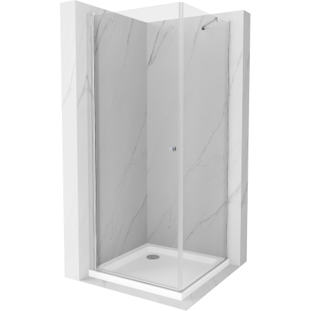 Mexen Pretoria sprchový kout otočný 90 x 90 cm, transparentní, chrom + vanička Flat - 852-090-090-01-00-4010