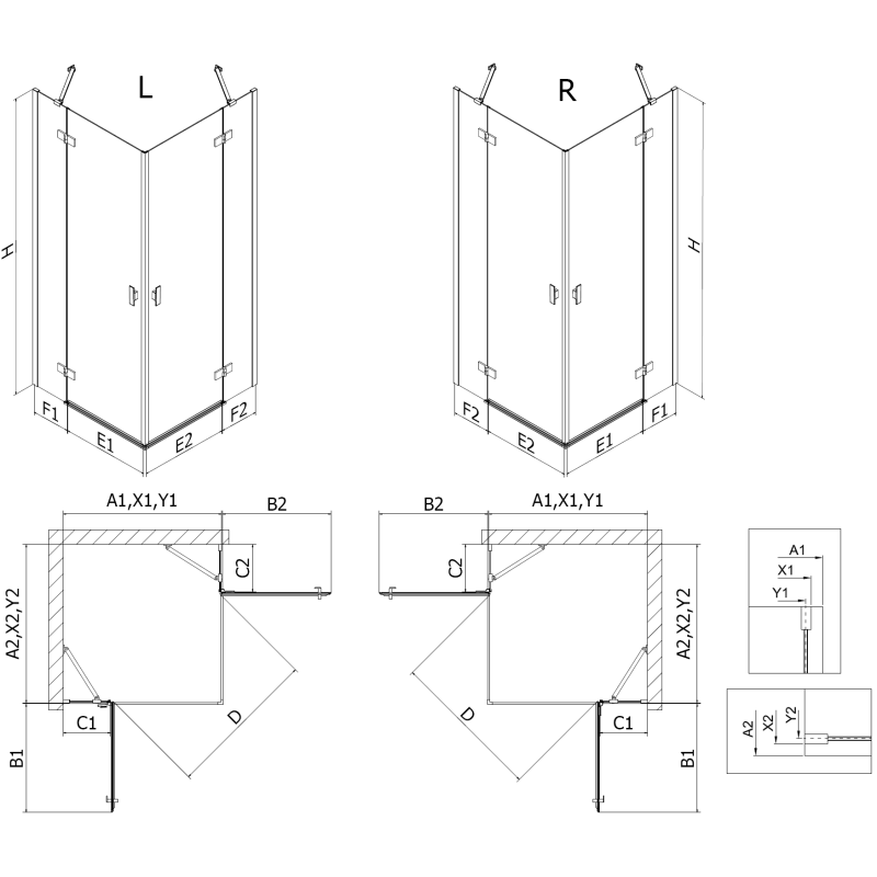 Mexen Mist-H Duo sprchový kout otevíratelný levý 110 x 70 cm, transparentní, kartáčovaný měď - 8A5-110L-070P-65-00
